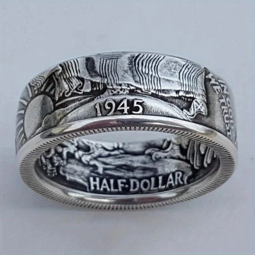 Silver dollar coin ring - silver,